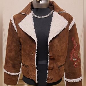 Brown Faux Leather Bomber Jacket